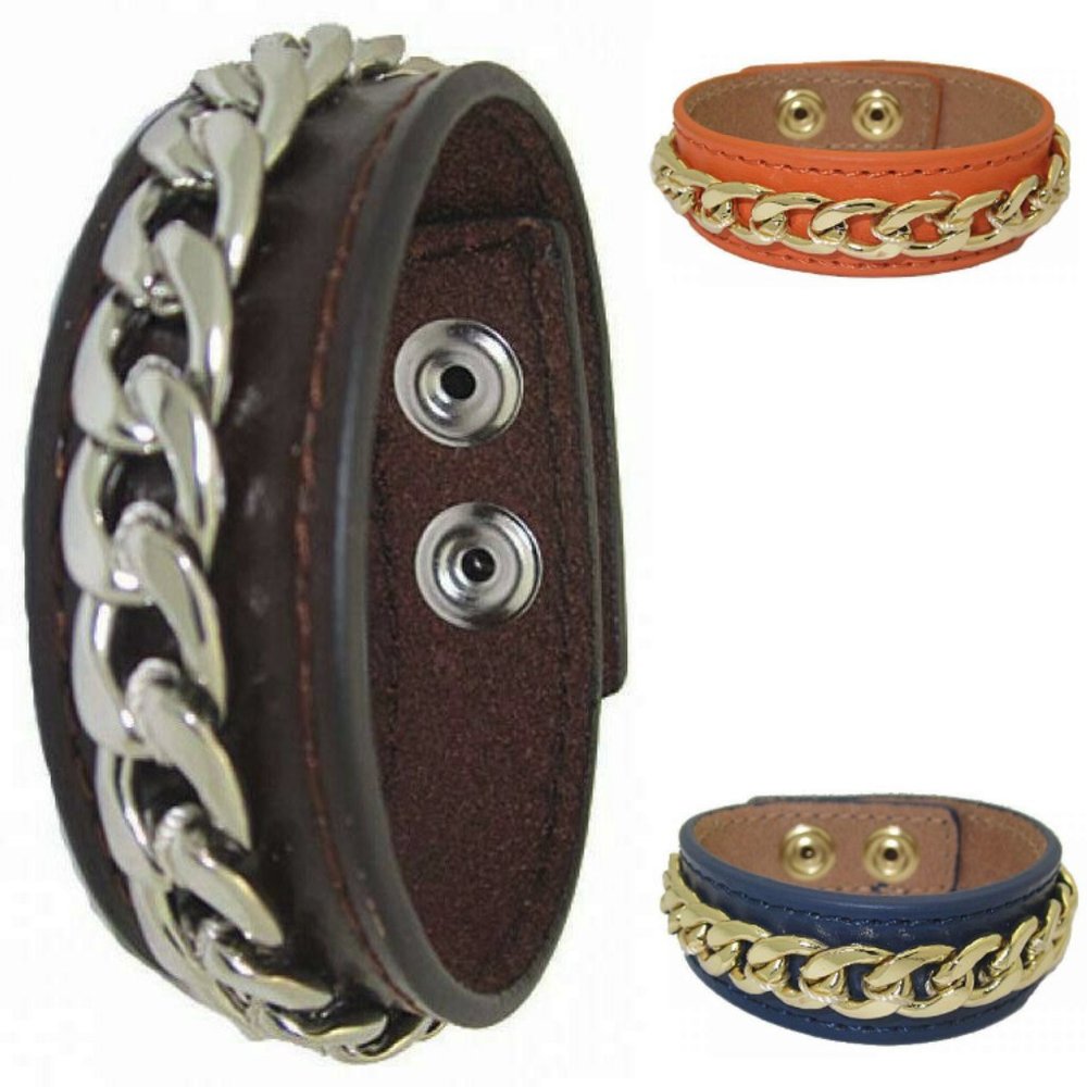 Leather bracelet brown orange or blue chain NWT